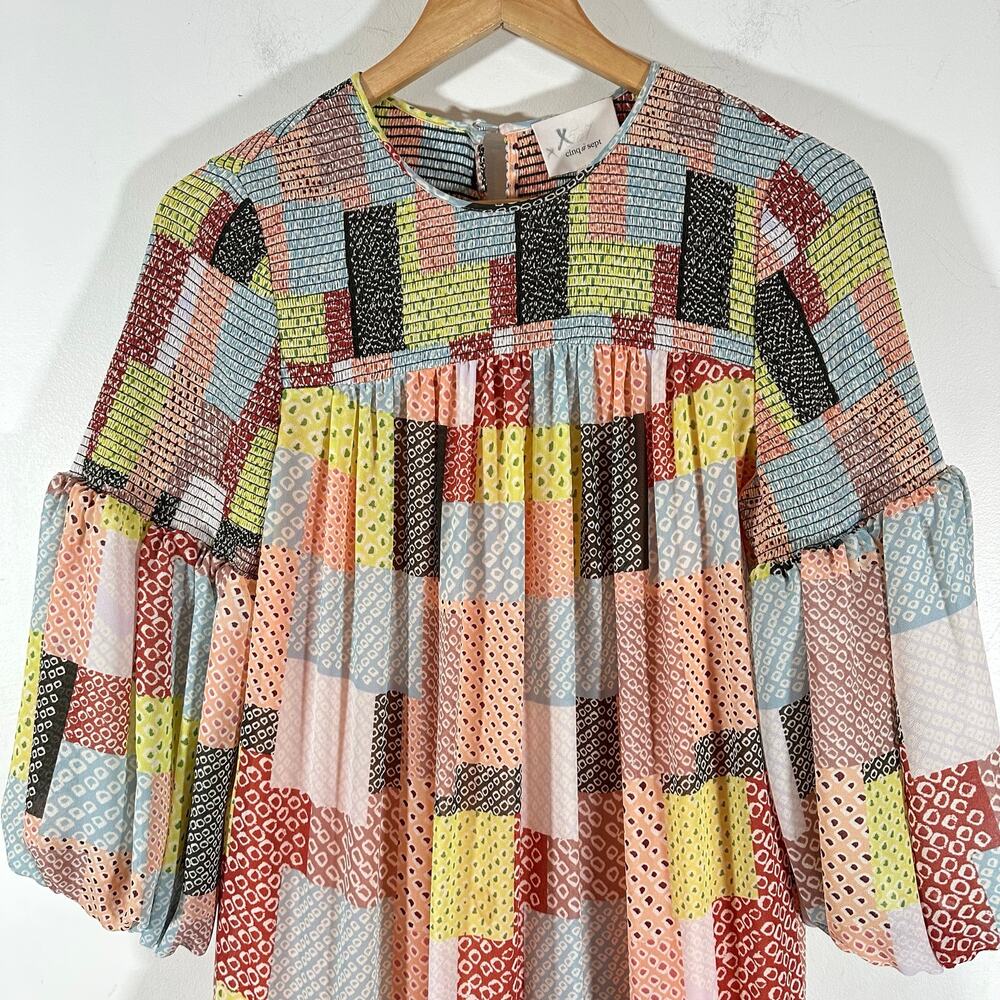 Cinq A Sept Patchwork Rika Swing Dress Womans 6 whimsy babydoll - Picture 5 of 16